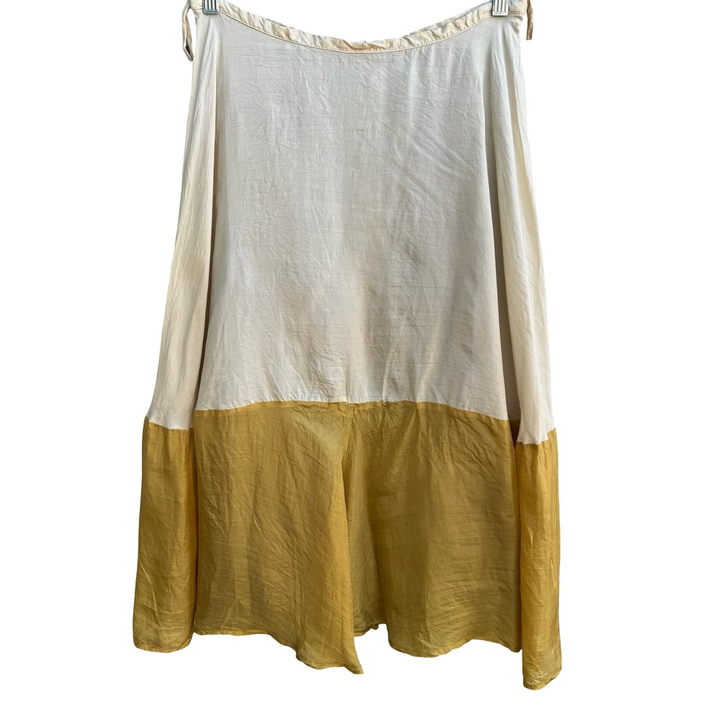 Chan‎ Luu Y2K Silk Boho Minimalist Flowy Ethereal Yellow Colorblock Midi Skirt S